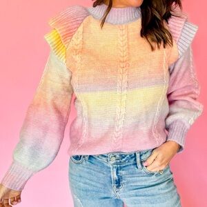 THML Pastel Ruffle Sleeve Sweater
